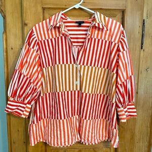 Who What Wear Cool Striped Button Down Shirt W/Statement Sleeves Like New Size L